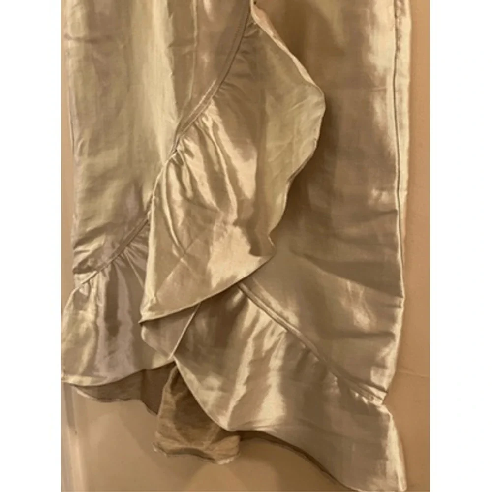 Topshop Womens Silver Metallic Ruffle Wrap Midi Skirt High Waist‎ Size 12